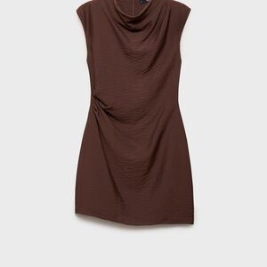 Mango Rust Brown Draped Neck Sleeveless Dress